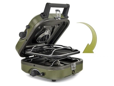 Газовая плита Naturehike 2300 Вт двухконфорочная гриль складная для кемпинга Зеленый (1011-532-00)