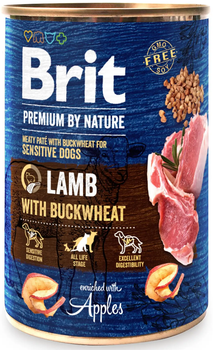 Консервированный корм для собак с чувствительным пищеварением Brit Premium By Nature Lamb with Buckwheat 400 г