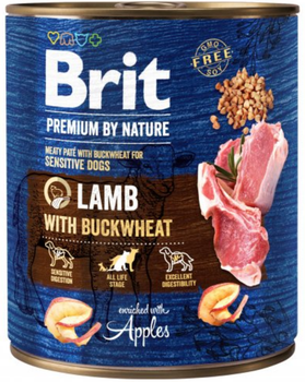 Консервований корм для собак з чутливим травленням Brit Premium By Nature Lamb with Buckwheat 800 г