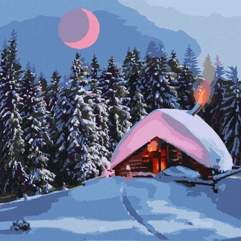Картина по номерам. Заснеженный домик. 40х40. KHO6307. Идейка