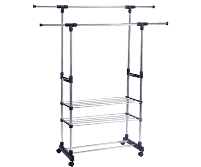 Вешалка напольная для одежды Triple Stand Hanger двойная телескопическая 3 полки для обуви 160х80х38 см (Triple Stand Hanger_704)