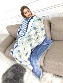 Плед велсофт Mulberry-Home, голубой в звездах 140*220см