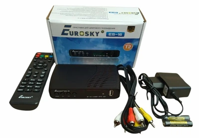 Тюнер ТВ Т2 цифрова приставка для телевізора з підтримкою Wi-Fi Eurosky ES-16+ антена Wi-Fi
