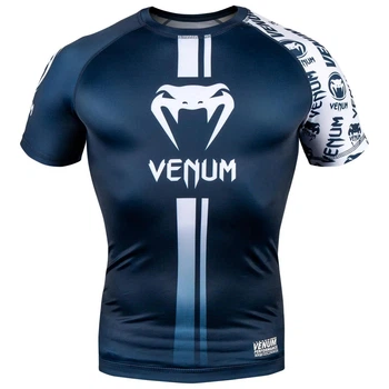 Рашгард Venum Logos Short Sleeves Rashguard Navy Blue White (VENUM-03450-414-M)