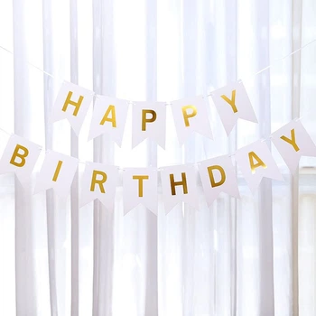 Напис картонний на прапорцях 20 см Happy Birthday Білий 3 метри