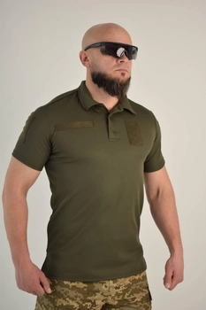 Футболка поло тактична 48 розмір M чоловіча військова армійська футболка ПОЛО POLO оліва хакі для ЗСУ