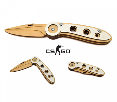 Ніж Фліп - Розкладний Дерев'яний Іграшковий «White Flip Knife» з Гри Counter-Strike CS GO КС ГО з Фанери (Біла Ручка)