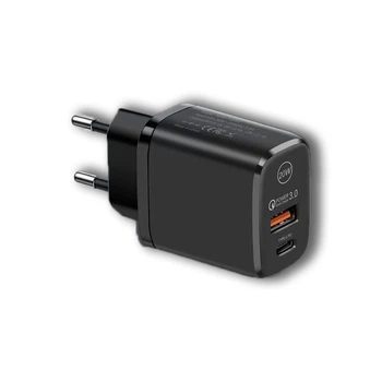 Быстрая зарядка/блок питания на два разъема Type-C и USB-A мощностью PD-20W/QC3.0-18W KeKe-912 черный (GS-90582)