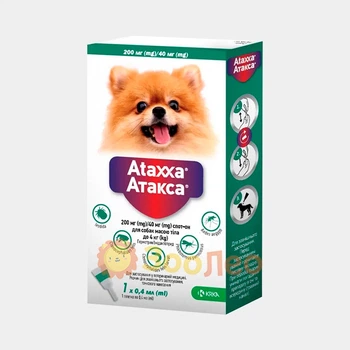 Атакса спот-он ATAXXA, для собак вагою до 4 кг, 200 мг/40 мг, 0,4 мл