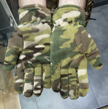 Перчатки зимние флисовые пальцевые, Мультикам, размер универсальный, тактические перчатки зимние