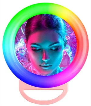 Кільцева світлодіодна LED лампа RGB різнокольорова 11см A4S для фото та відеозйомки з кріпленням прищіпкою на телефон