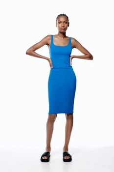 Эластичное миди платье зара zara - m - синее