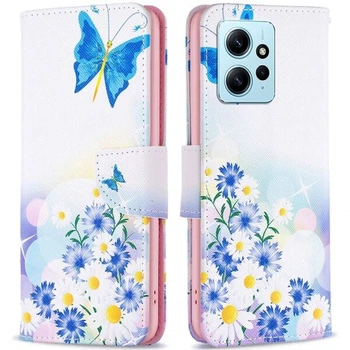 Чехол с рисунком Deexe Color Wallet для Xiaomi Redmi Note 12 - Butterfly and Flowers