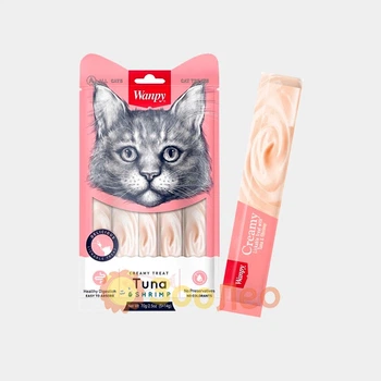Жидкое лакомство для кошек WANPY Creamy Treat Tuna&Shrimp, тунец с креветкой, 14 г (5 шт)