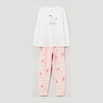 Piżama dziecięca (longsleeve + spodnie) OVS 1629989 104 cm Ecru/Różowy (8052147517844)