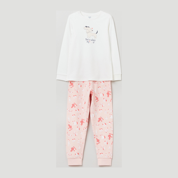 Piżama dziecięca (longsleeve + spodnie) OVS 1629989 110 cm Ecru/Różowy (8052147517851)