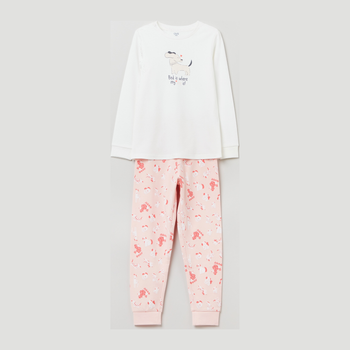Піжама дитяча (футболка з довгими рукавами + штани) OVS 1629989 128 см Off-White/Pink (8052147517882)