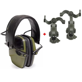 Активні навушники ProTac Slim Олива + Premium кріплення на шолом каску (127900pr)