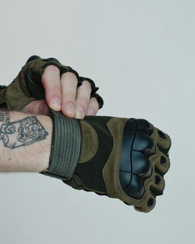 Тактичні рукавички Oakley армійські військові з відкритими пальцями та кісточками Khaki/М