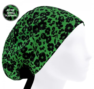 Медицинская шапочка женская HeadwearUniverse универсальная принт Цветочки на зелёном