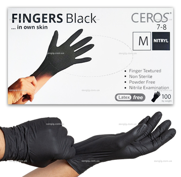 Нітрилові рукавички Ceros, щільність 3.6 г. - Black - Чорні (100 шт.) M (7-8)
