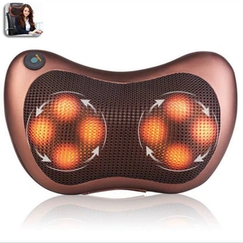 Масажна подушка для шиї та спини Massage Pillow 8028 масажер для дому та машини 8 роликів обертання в обидва боки 360°