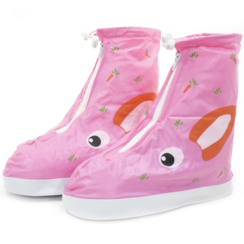 Детские резиновые бахилы Lesko 17.5 см на обувь от дождя и грязи Кролик розовый на змейке затяжках