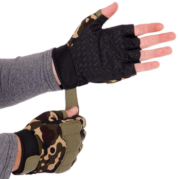 Тактичні рукавички з відкритими пальцями SP-Sport BC-8789 р-р L, колір Камуфляж