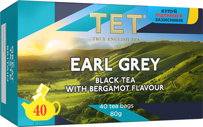 Чай ТЕТ Earl grey чорний байховий дрібний з ароматом бергамота 40 пакетиків по 2 г (5060207697590)