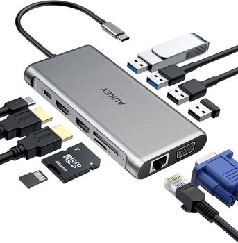 USB-хаб Aukey USB-C - 12in1 RJ45 HDMI 4K PD 100W (CB-C78)