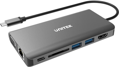 USB Hub Unitek uHUB O8+ 8-in-1 USB-C Ethernet Hub with Dual Monitor, 100W Power Delivery and Card Reader (D1019A)