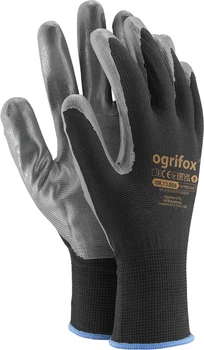 Перчатки рабочие с покрытием из нитрила Ogrifox OX-NITRICAR ВS р.9 чёрные с серым покрытием