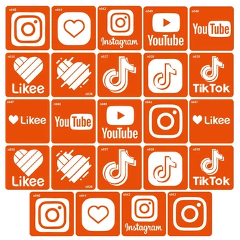 Набор трафаретов для био-тату Fresh Tattoo "Социальные сервисы 24 штуки простые" (social_24-1)