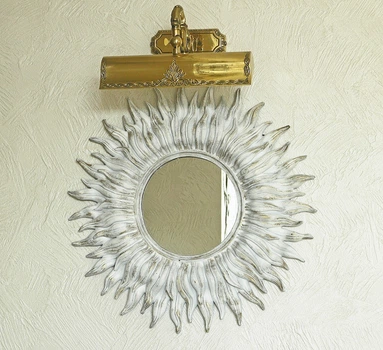 Зеркало металлическое настенное круглое для салона красоты, дома, отеля и студии Презент Белое пламя Белый с золотом