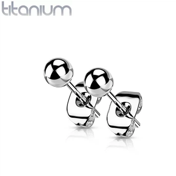 Титановые серьги-гвоздики в форме шариков Spikes T23ER03-04-ST (Диаметр: 4мм)