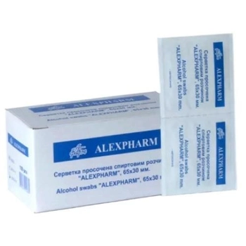 Салфетка ALEXPHARM пропитанная спиртовым раствором, 6 х 3 см, 100 шт/уп