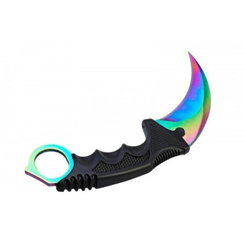 Тактический нож с чехлом CS GO Керамбит КС ГО - Karambit Градиент Радужный острый клинок с кольцом под палец