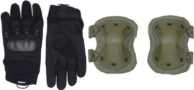 Набір тактичні рукавички Tru-spec 5ive Star Gear Hard Knuckle M BLK + Тактичні наколінники Forestfox Зелені (3814004_ochraniacz_na_kolana)