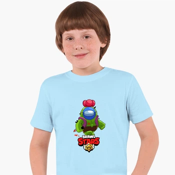 Дитяча футболка Амонг Ас Бравл Старс Спайк (Among Us Brawl Stars Spike) (25186-2599) 158-164 см Бавовна Блакитний