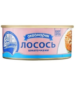 Лосось Аквамарин атлантичний натуральний шматочками 230г. (4820183774941)