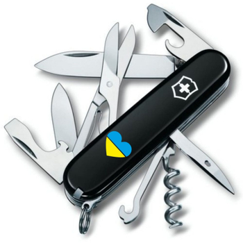 Нож VictoRinox Climber Ukraine Black "Серце жовто-блакитне" (1.3703.3_T1090u)