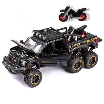 Машинка коллекционная Ford Raptor с мотоциклом внедорожник металлический игрушка с подсветкой фар 21 см Черный (6752124)