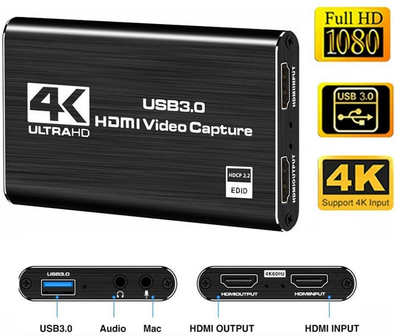 Устройство видео оцифровки внешняя карта видеозахвата 4K HDMI Video Capture USB3.0 AY02 с микрофонным входом и выходом на наушники