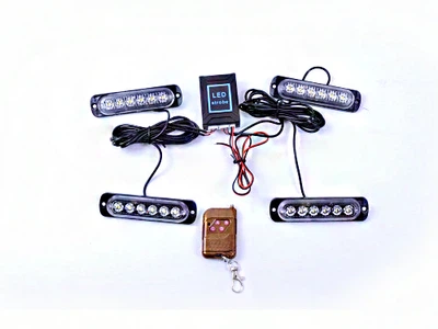 Стробоскоп светодиодный 12-24V 6LED*4 шт пульт 12 режимов красно-синий BS-1-4-6LED R+B