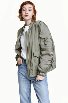 Бомбер, куртка утеплений жіночий оверсайз H&M 0452035005 34 Хакі