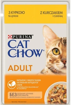 Влажный корм c курицей и цукини для взрослых котов (кусочки в желе) Cat Chow Adult Cat 85 г (7613036595049)