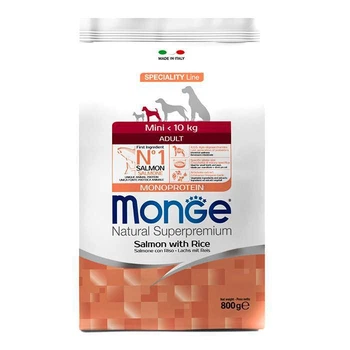Monge (Монж) Monoprotein Mini Adult Salmon with Rice - Сухий монопротеїновий корм із лососем та рисом для дорослих собак маленьких порід, 800 г