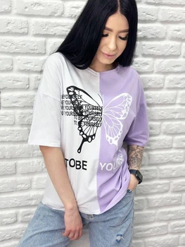 Двухцветная футболка "Butterfly" 46-48. Лавандовый с белым