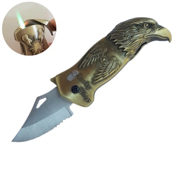 Запальничка турбо Lighter з ножем 2в1 "Орел" Gold