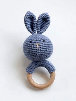 Детская игрушка-погремушка Kiddie Widdie зайчик синий hand made